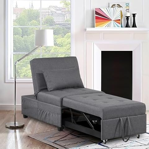 TUNYI Sofa Bed Chair, 4-in-1 Convertible Sleeper Chair Bed Ottoman with Pillow, Adjustable Pullout Sofa Bed Couch for Apartment Small Space, Living Room (Dark Grey) Cover