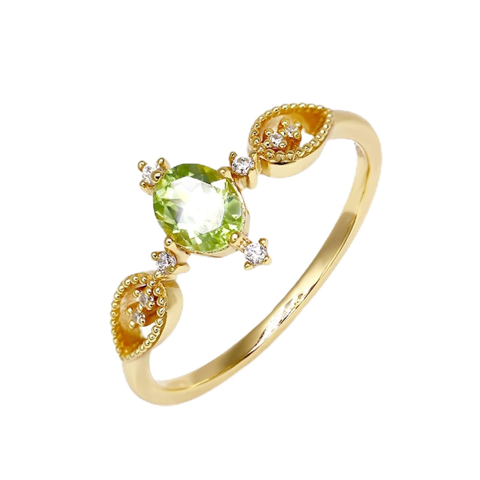 Alianzas de boda doradas de 9 K/14 K/18 K con forma ovalada, peridoto elegante, filigrana chic