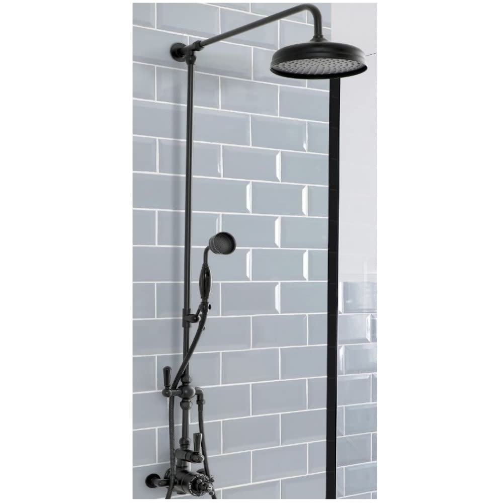 Milano Black Elizabeth Rigid Riser Thermostatic Mixer Valve Shower Head Handset