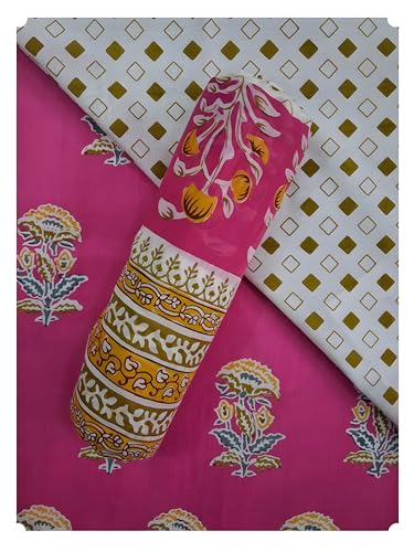 Image of VEENA HANDICRAFT Pure Cotton Jaipuri Sanganeri Print Salwar Suit With Dupatta set