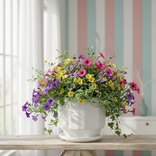 Image of Xtore Minimal Ceramic Ribbed Planter with Base | Compact Plant Pot for Desk, Window & Shelf Decor - (White, 1 Piece, Planter ONLY)