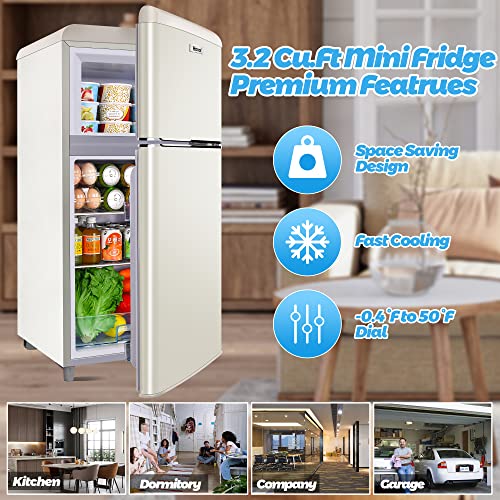 Wanai 3.2 Cu.ft Mini Fridge Compact Refrigerator With Freezer,7 Level Adjustable Thermostat Removable Shelves Small Refrigerator For Office Dorm Apartment Cream #TOP3