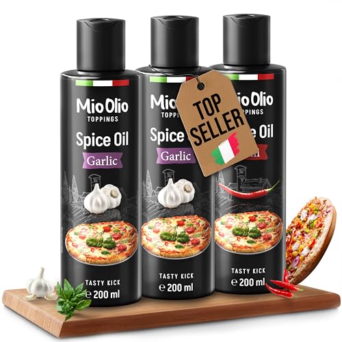 MioOlio Gewürzöl Set – 2×200 ml Knoblauchöl & 1×200 ml Chiliöl – aromatisiertes Öl zum Kochen, Braten & Verfeinern – praktischer Dosierer – für Pasta, Pizza, Fleisch, Fisch & Gemüse