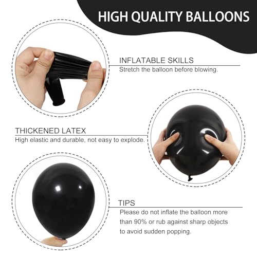 RUBFAC Black Balloons for Balloon Arch 129pcs Different Sizes Pack of 18 12 10 5 Inch Garland Kit, Latex Halloween Balloons for Party Decorations Birthday Wedding Decor - Image 4