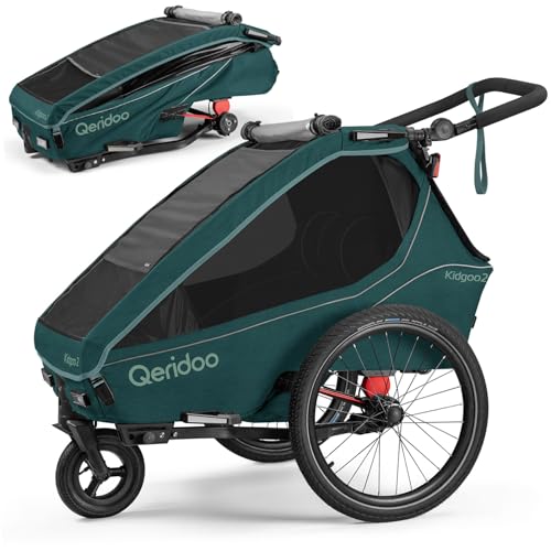 Qeridoo Kidgoo 2 | Fahrradanhänger 2 Kinder | Mit Federung & 3-in-1 Verdeck | Fahrrad Anhänger für Zwei | Komfortabel & Sicher | Hochwertiger Kinderfahrradanhänger & Jogger Kinderwagen