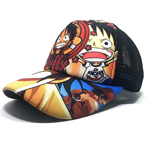 Baseball Cap Anime Monkey D. Luffy Sun HatsTrucker Hat Plaid Flat Baseball Caps for Men Women Adjustable Strapback Black