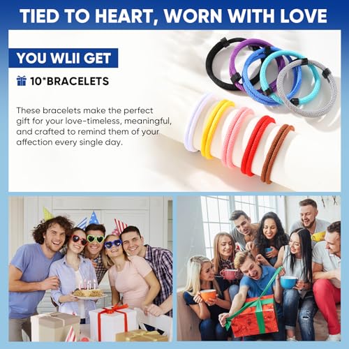 10PCS Braided Rope Cord Bracelets Set - Nautical Surf Adjustable Beach Bracelets for Men Women, Handmade Sport Woven String Bracelet with Metal Knot, Friendship Protection Braided Bracelets Gifts4