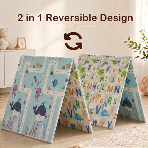 Image of StarAndDaisy Baby Play Mat for 0 to 2 Years, 6mm Thick Foldable XPE Baby Mats for Floor, Reversible Cushioned Mat for Kids Playing, Lightweight & Portable Playmat, 149 x 178 cm