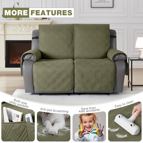 Image of TAOCOCO 100% Waterproof Loveseat Recliner Covers 2 Seater, Split Loveseat Covers for Reclining loveseat, Non Slip Reclining Couch Cover with Double Straps for Kids, Pets(2 Seater, Green)