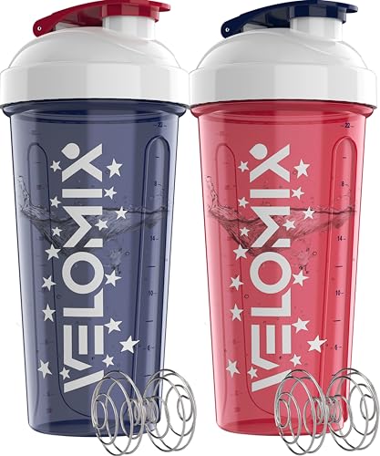 -2 Pack- 28 oz Protein Shaker Bottles for Protein Mixes - 2x Wire Whisk | Leak Proof Shaker Cups for Protein Shakes and Pre Workout | Protein Shaker Bottle Pack (USA Flag)