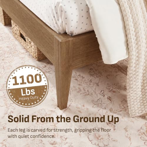 Image of Softa Venso King Solid Wood Bed Frame with Headboard, 1100 Lbs Heavy Duty Rubberwood Platform Bed, 15-Min Tool-Free Assembly, Quiet Stable Support, Japanese Japandi Design, No Box Spring Needed