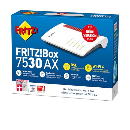 AVM Box 7530 AX WI-FI 6 Router (DSL/VDSL,1.800 MBit/s (5 GHz) e 600 MBit/s (2,4 GHz), fino a 300 MBit/s con Supervectoring VDSL 35b,WLAN Mesh, Base DECT, Media Server, adatto per Germania - Router - Immagine 4