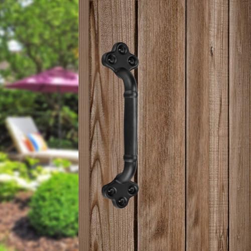Image of 9 Inch Clover Barn Door Handle - Black Cast Iron Pull for Sliding Doors, Gates, Sheds, Fences, Closets - Indoor Outdoor Farmhouse Hardware