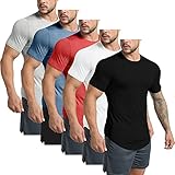 GYM REVOLUTION Men's 5 Pack Workout Gym Hipster Curved Hem Muscle Fitness Hip Hop T Shirts Black White Red Blue Grey M