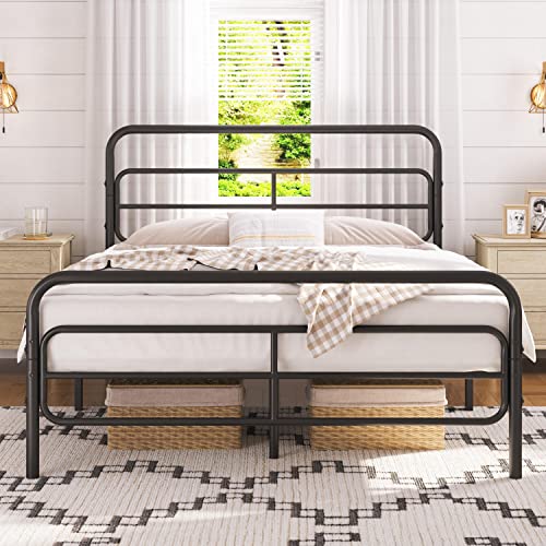 Yaheetech Modern Queen Size Metal Platform Bed Frame Mattress Foundation With Geometric Patterned Headboard/Footboard/Under Bed Storage/No Box Spring Needed/Sturdy Slat Support，Queen Size Black #TOP13