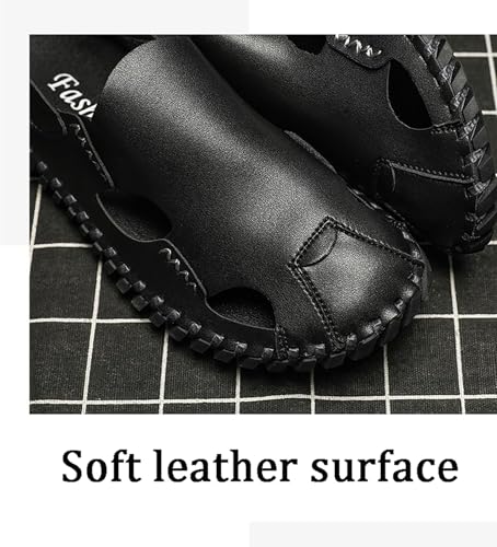 Men's Genuine Leather Cutout Fisherman Sandals Hand Stitched Fashion Comfortable Closed Toe Beach Walking Shoes2