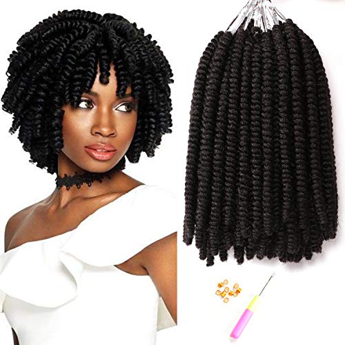 7 Packs 6 Inch Crochet Braids Synthetic Spring Twist Hair Extension Afro Kinky Curly Crochet Hair (1B#)