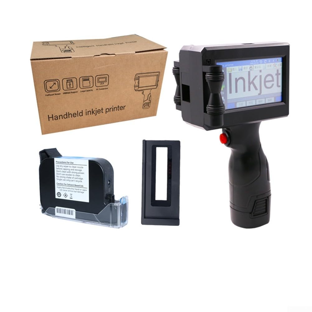 Impresora de inyección de tinta portátil con LCD de 4,3 pulgadas, no necesita aplicación, Codificador portátil para fecha/logotipo en metal/vidrio/papel, tinta de secado rápido, negro (A)
