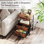 Night Stands, Bedside Table with Charging Station- End Table with 2 Fabric Drawers, Side Table Bedroom Sofa Small Space Storage with 2 Drawers, USB Ports & Power Outlets, SLC201, Rustic Brown
