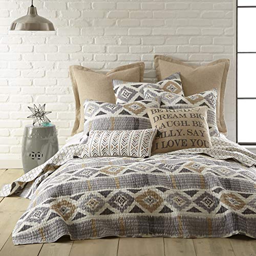 Levtex Home - Santa Fe Quilt - Ikat Pattern in Soft Grey, Cream and Tan - King Quilt Size (106 x 92in.) - Reversible Pattern - Cotton - Shams Sold Separately