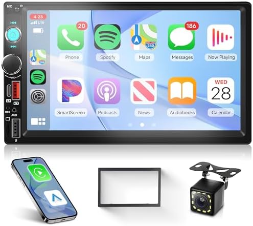 Rimoody Double Din Wireless Carplay Car Radio Android Auto, 7'' Touch Screen 2 Din Car Stereo with Mirror Link Bluetooth FM EQ Fast Charge Support Backup Camera SWC Dual USB