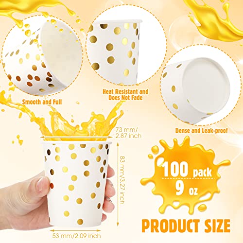 100 Pcs Black Paper Cups Black Disposable Cups Gold Foil Paper Cups Polka Dot Black Cups 9 Oz Black Gold Party Cups For Wedding Baby Shower Bridal Shower(White And Gold) #TOP1