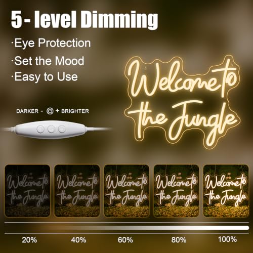 Image of ineonlife Welcome to the Jungle Neon Sign Green Letter LED Neon Lights for Bedroom Wall Love Oh Baby for Room Decor Bar Party Wedding Engagement Wall Hanging Decor USB Powered (White)