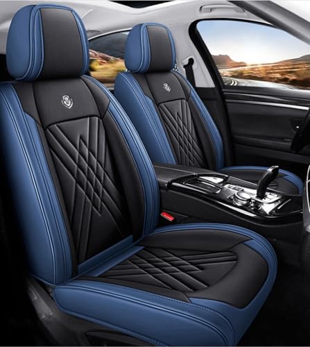 日産 セレナC27 C24 C25 C26〜現行に適用車シートカバー座布団 防水 全天候型汚れ防止 取付簡単 滑り止め 収納便利クッションプロテクター前後席背もたれ耐摩耗性通気ナッパレザー素材(黒青)