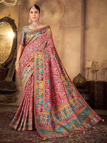 Image of Glory Sarees Women's Luxurious Dola Pure Silk Original Saree Position Print Work Madhubani Inspired Motifs Banarasi Kanjivaram Style Saree With Blouse Piece (Elegant101 Parent)