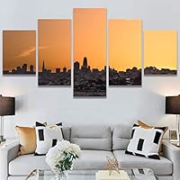 SIGNWIN 5 Panel Canvas Wall Art Coastal Orange Photography Relax/Calm Romantics Sunset Warm for Home Decorations Ready to Hang - 60