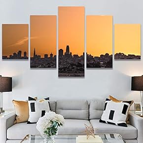 SIGNWIN 5 Panel Canvas Wall Art Coastal Orange...