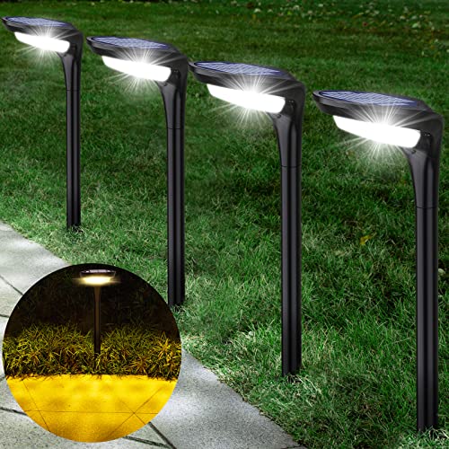 JSOT Solar Garden Lights, 150LM Bright Solar Pathway Lights Outdoor Waterproof, Landscape Path Lights for Backyard Walkway Driveway Lawn Yard Decor Lighting, Cool White/Warm White, 4 Pack