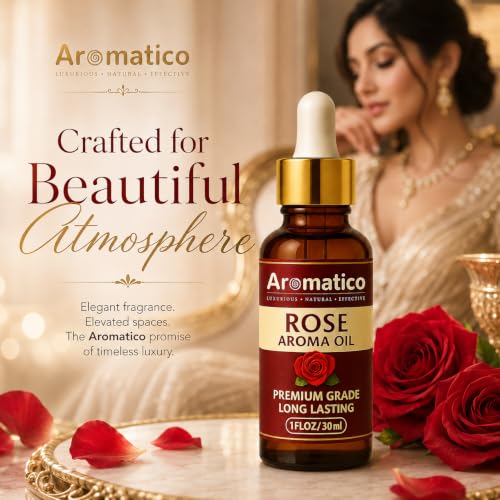 Image of AROMATICO Rose Diffuser Oil for Long-Lasting Natural Fragrance Oil for Aromatherapy, Meditation & Concentration | for Diffusers, Air Fresheners - 30ml