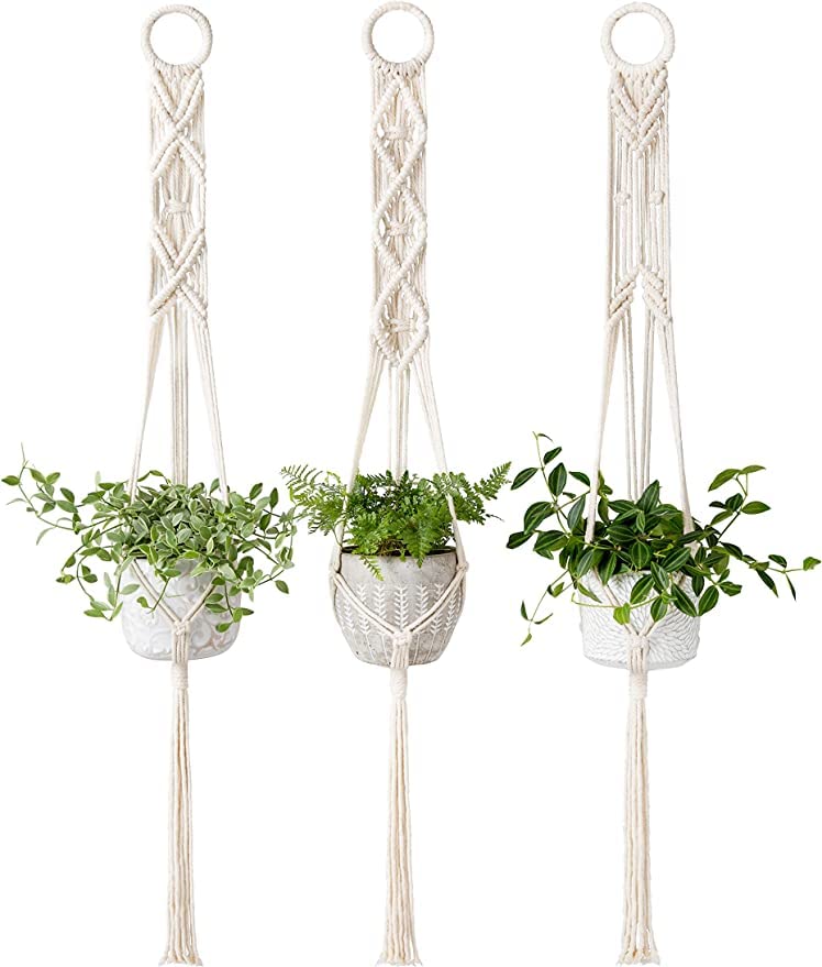 PARAH Macrame Plant Hangers Set of 3 Indoor Wall Hanging Planter Basket Flower Pot Holder Boho Home Decor 39 Inch, Ivory