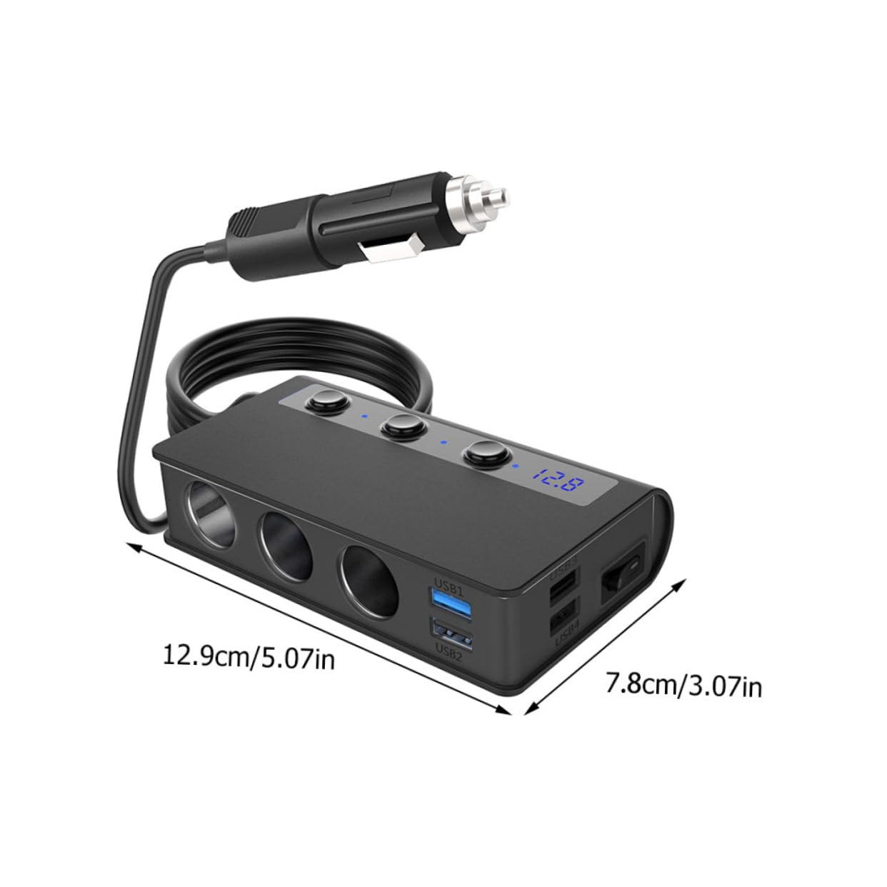 SHINEOFI Cargador de Coche Adaptador de Alimentación con USB y de Cigarrillos Cargador Móvil con Protección de Sobrecarga y Cortocircuito