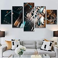SIGNWIN 5 Panel Canvas Wall Art Road Lights for Home Decorations Ready to Hang - 60