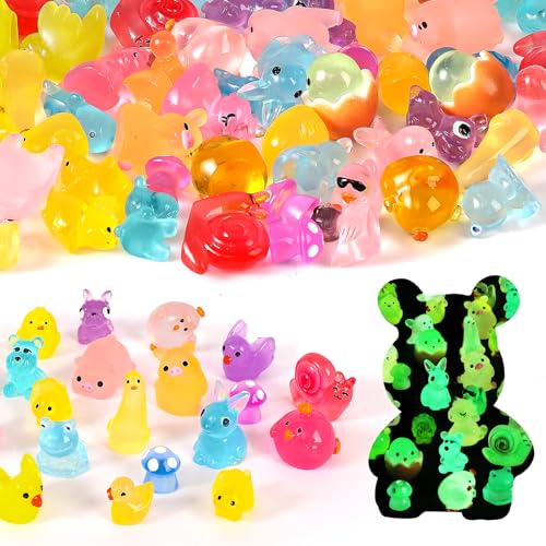 100pcs Mini Resin Animals Figurines, Glow in The Dark Miniature Resin Animals, Little Small Animal...