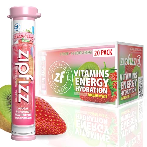 Image of Zipfizz Daily Energy Drink Powder, Strawberry Kiwi, 20 Pack | 3-in-1 Sustained Energy, Rapid Hydration, and Essential Vitamins | Sugar-Free | Electrolyte Powder | Contains Vitamin B-12 & Antioxidants