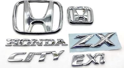 CYRER CAR Emblem Monogram/logo/Badge/Decals/3D/sticker City zx ABS Plastic Colour (Silver,Chorme) Pack of 6