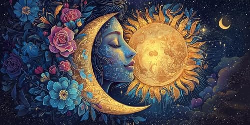 5D Diamond Painting Soleil Lune pour une Décoration Murale de Salon Grand Format 80x160cm