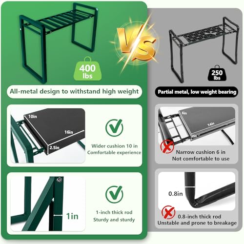 seasky Faltbarer Gartenhocker mit Knie- und Sitzfläche, Gartenhocker, breiter, Dicker, weicher Kniepolster, robuster Gartenhocker mit Anti-Sturzrahmen, Gartengeschenk für Eltern