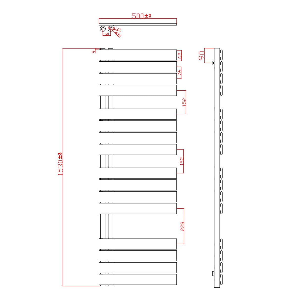 Badheizkörper 1540x500mm Anthrazit Handtuchhalter Flach Seitenanschluss 688W