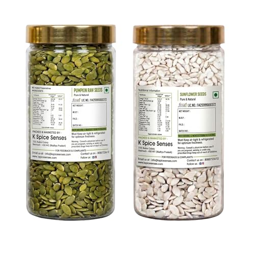 Image of Heaven Gate Pumpkin Seed - 400g and Sunflower Edible Seeds - 400g Combo | Rich in Protein & Fiber | Raw Seeds for Eating | Healthy Snacks | Dried Surajmukhi & Kaddu Ke Beej