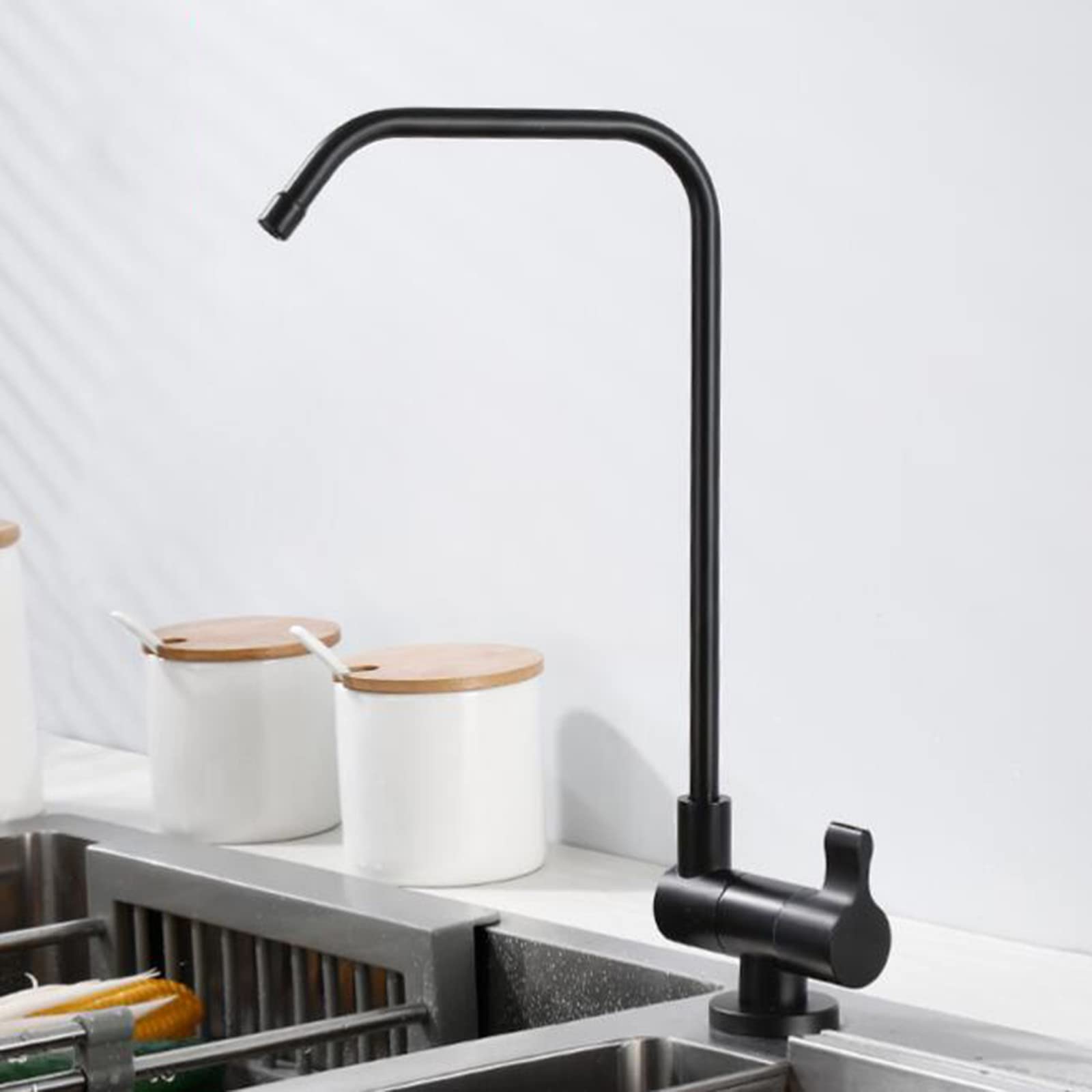 Aycdl Black Kitchen Faucet Water Filter Brass Swivel Single Cold Water Single Hole Folding Kitchen Sink Faucets