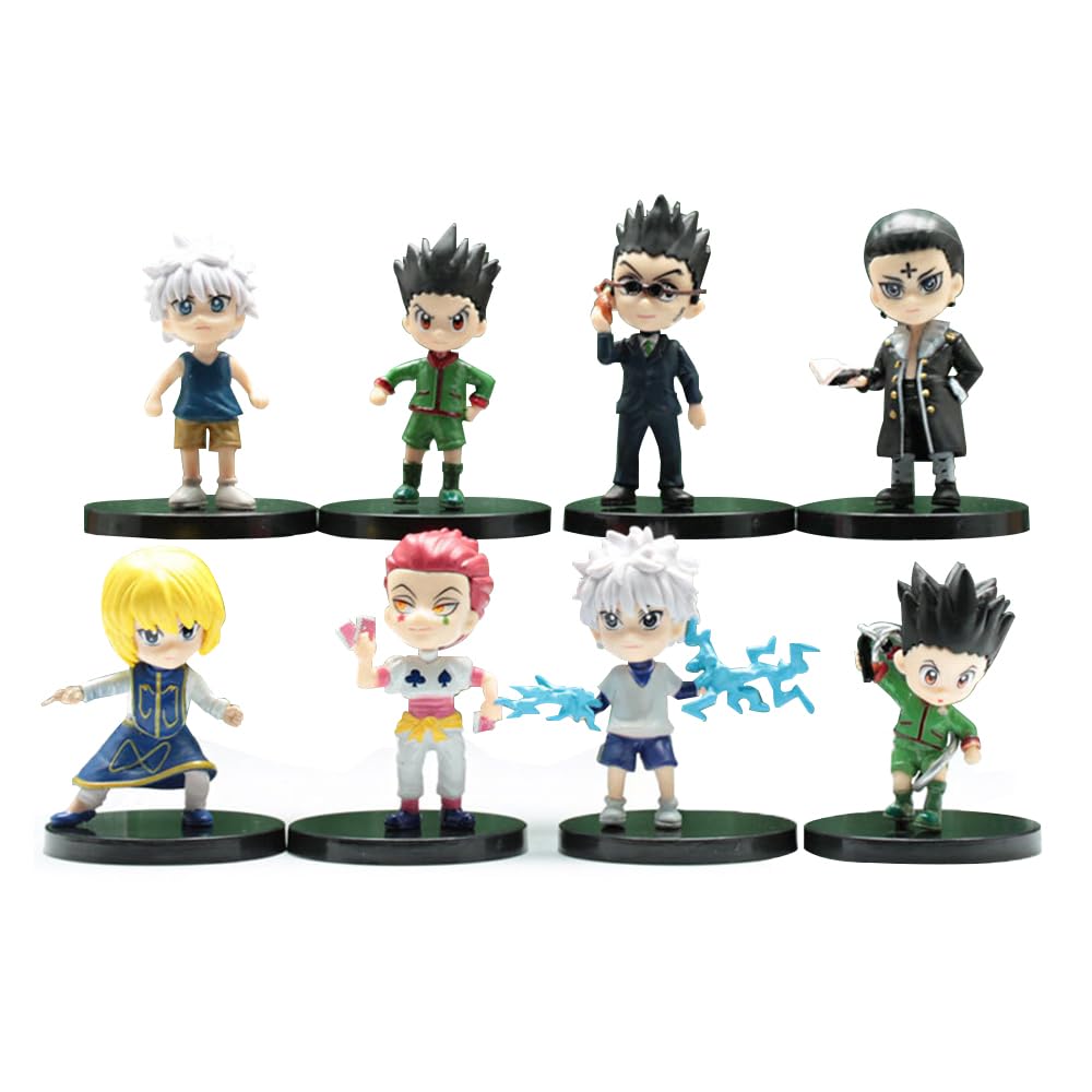 Tongyundacheng 8pcs Anime Figurines Killua Zaoldyeck/Gon Freecss/Kurapika Cute Character Statue Mini Model PVC Figures Home Decoration Ornaments Gifts 6cm