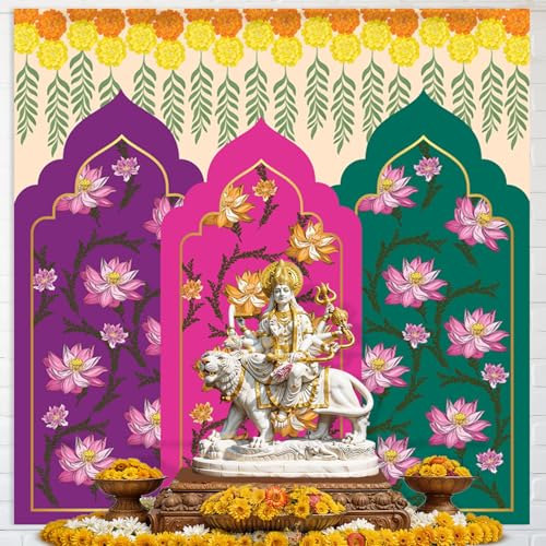 Image of Party Propz Multicolor Lotus Print Backdrop Decoration Cloth - 1Pc 5ft*5ft Ganpati Decoration Setup for Home, Varamahalakshmi Decorative Items, Pooja Backdrop Cloth, Krishna Janmashtami, Haldi Decor