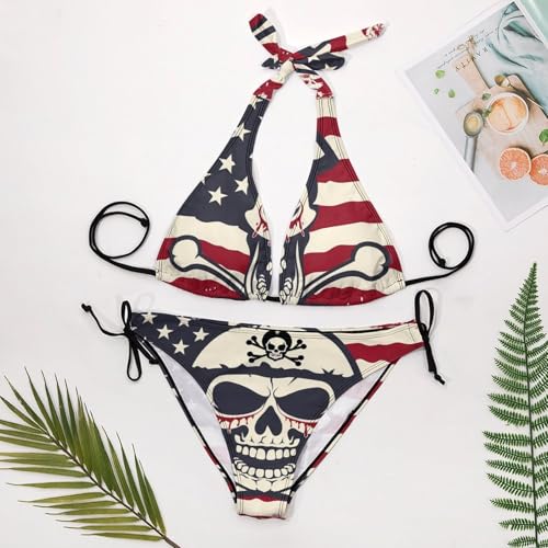 Jolly Roger U.S. Pirate Flag Women's Bikini Sets Two Piece Sexy Swimsuit Triangle Bathing Suit Tie String Swimwear4