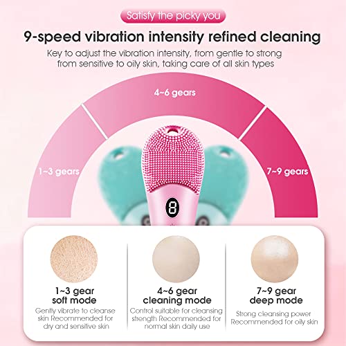 MAYCREATE® Rechargeable Facial Cleansing Massager Brush Ultrasonic High-Frequency Vibration Facial Cleanser,Heated Silicone Facial Scrubber,Waterproof Design, for Deep... - Image 4