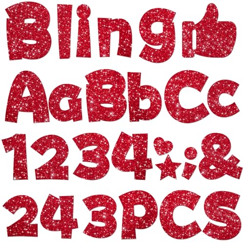 Image of 243 Pcs Glitter Bulletin Board Letters, Numbers and Punctuation 4 Inch | Cut Out Letters for Bulletin Board Decorations, Poster Board Letters Alphabet Cutouts for Classroom Wall Decor (Red)