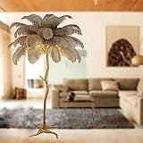 調光機能付き北欧風オーストリッチフェザーLEDフロアランプ エレガントなメタル三脚付き ロマンチックな寝室やホテルのインテリアに 照明 (カーキ 100x170cm)